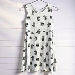 ✨✨Girls Cat Print Skater Dress Gray Sleeveless Cute Kitty Dress Kids Casual
